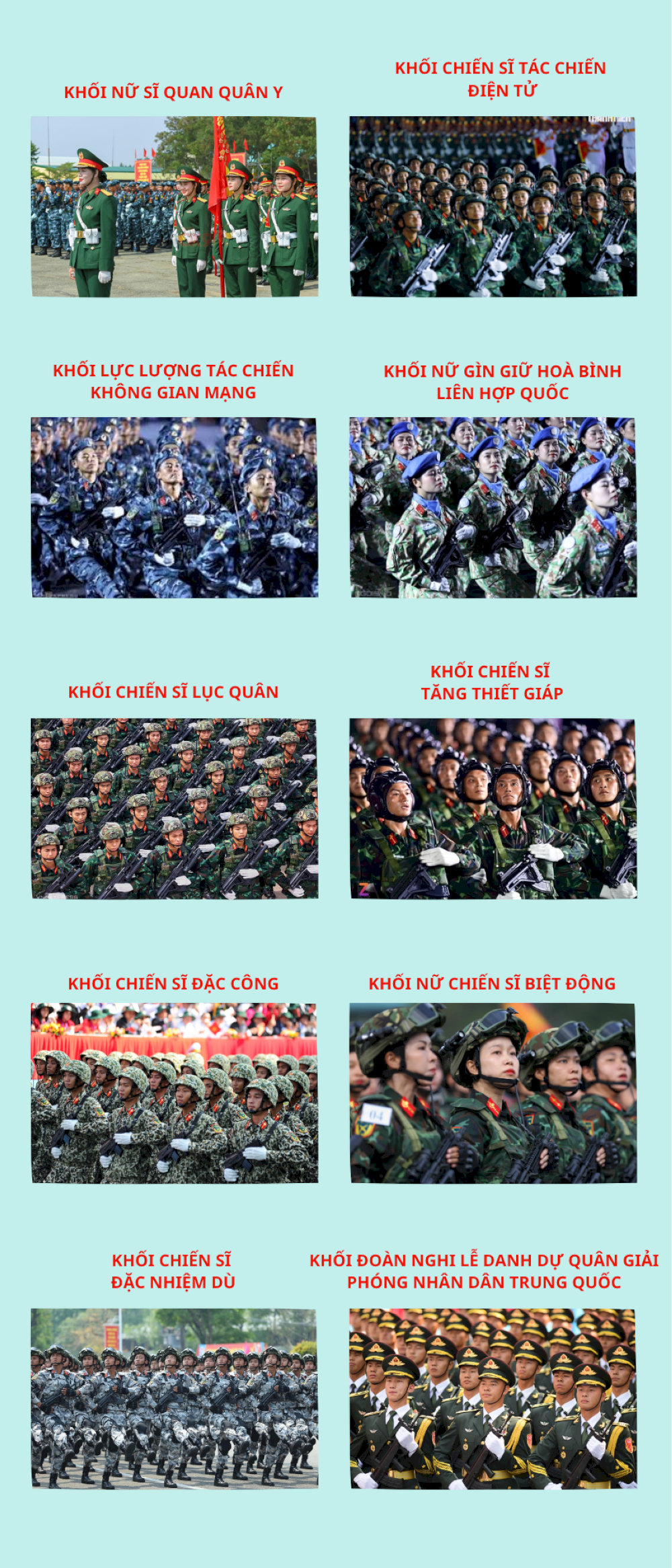 Các khối diễu binh